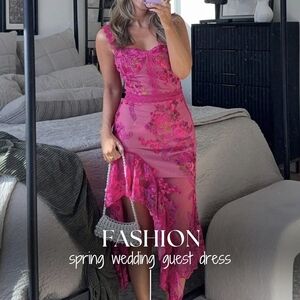 Elegant Pink Floral Lace Dress